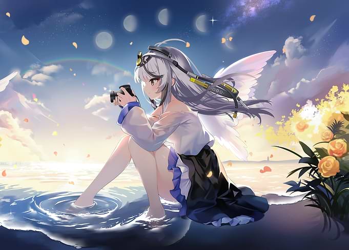 Girl with Camera by the Water
