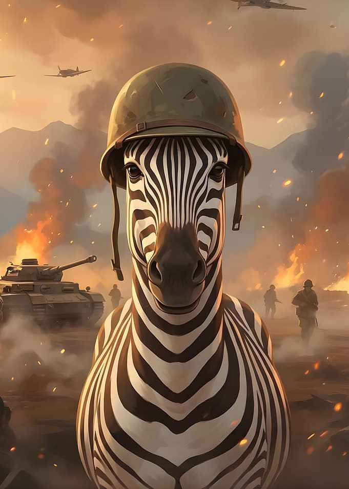 Zebra Soldier in War Zone