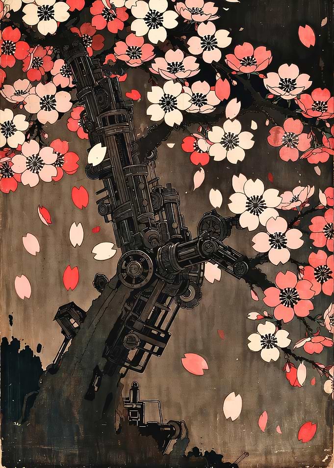 Mechanical Tree with Cherry Blossoms