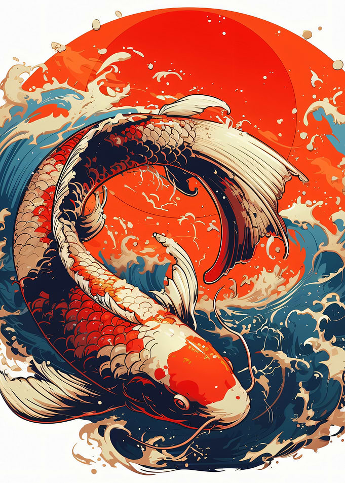 Koi Fish and Japanese Waves