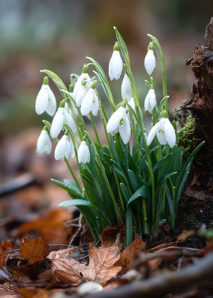 Snowdrops in a Forest Setting