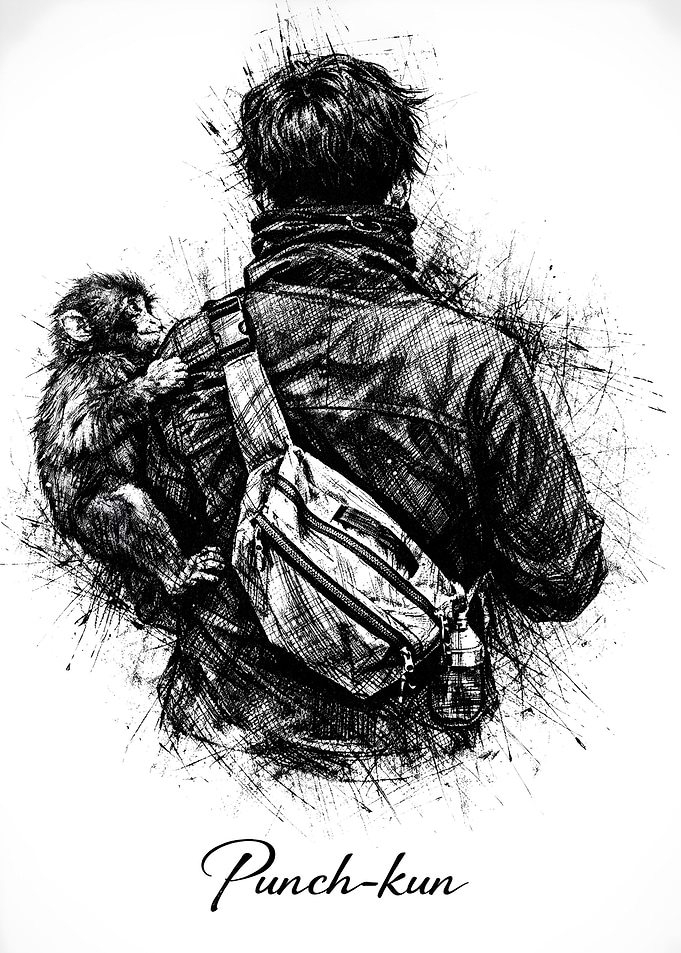 Man with Monkey and Sling Bag