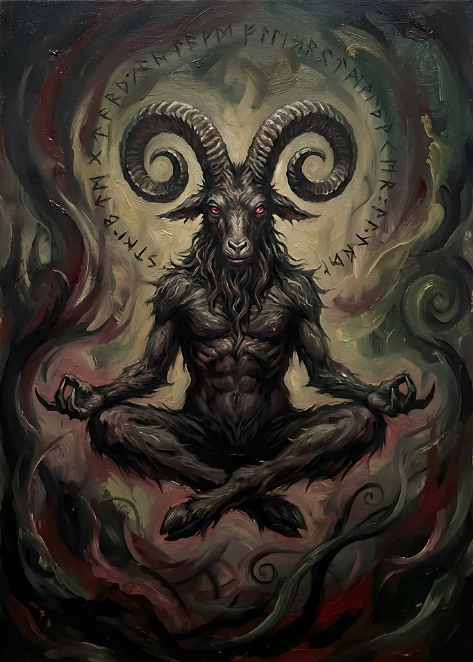 Meditating Baphomet with Runes