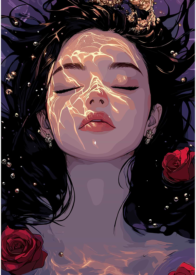 Woman with Roses in Water