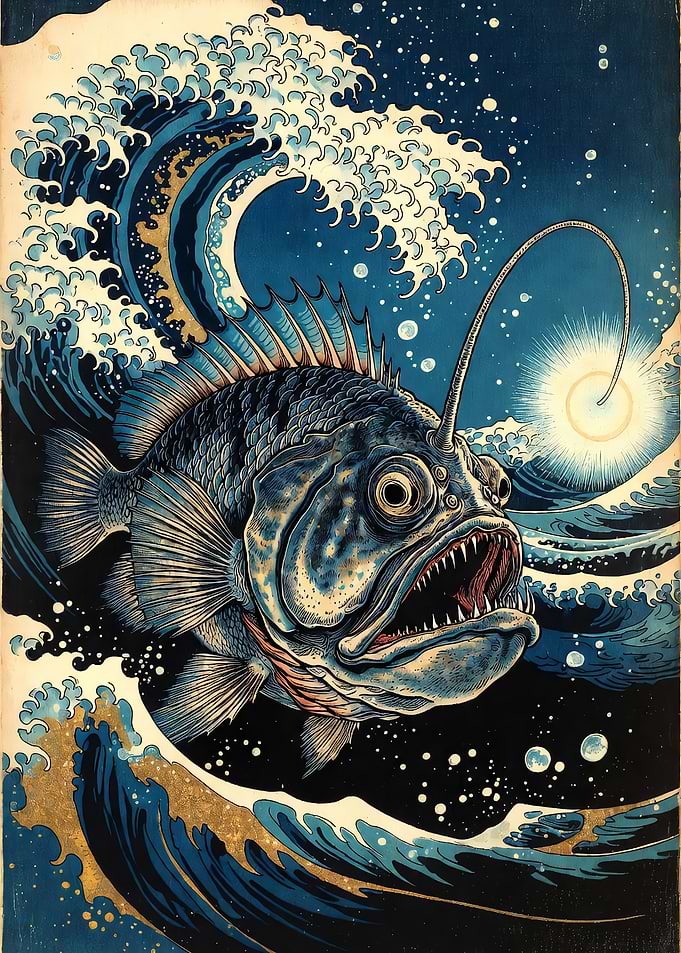 Anglerfish in a Japanese Wave Style