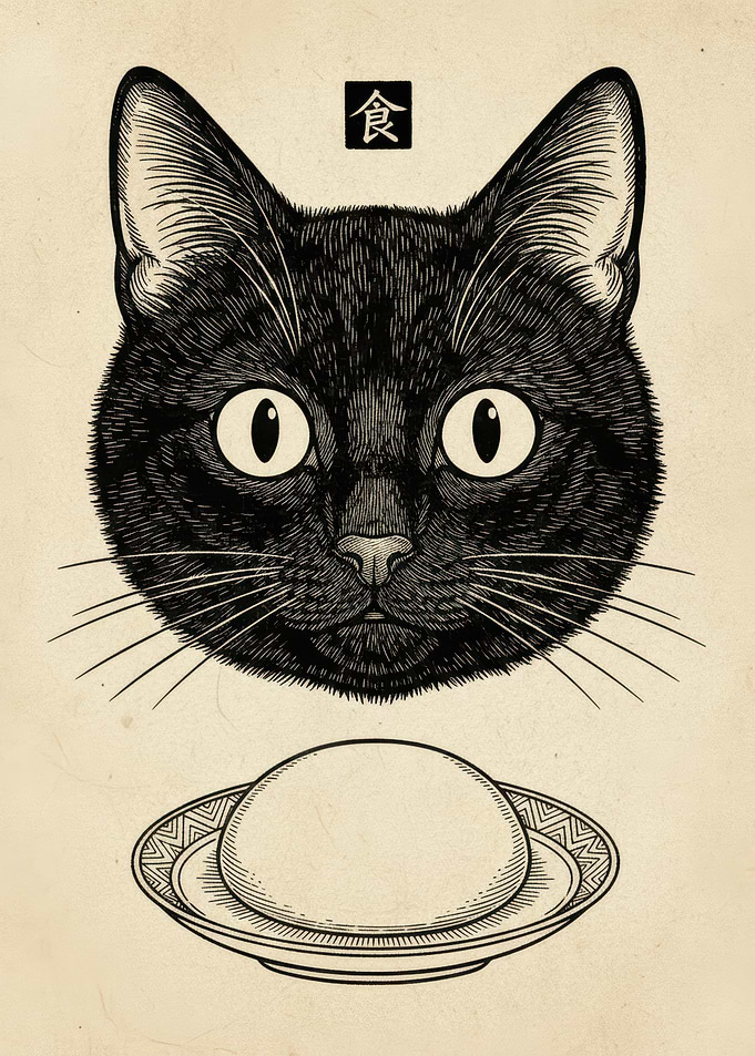 Black Cat with Food