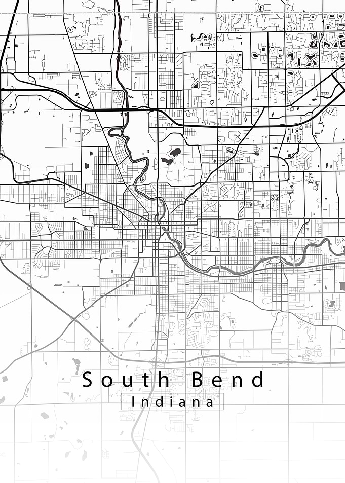 South Bend Indiana City Map white