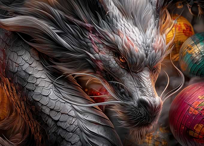 Close-up of a Fierce Dragon Head
