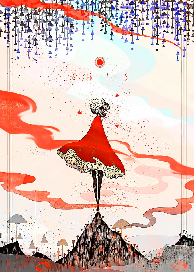 Girl in Red Dress on Mountain