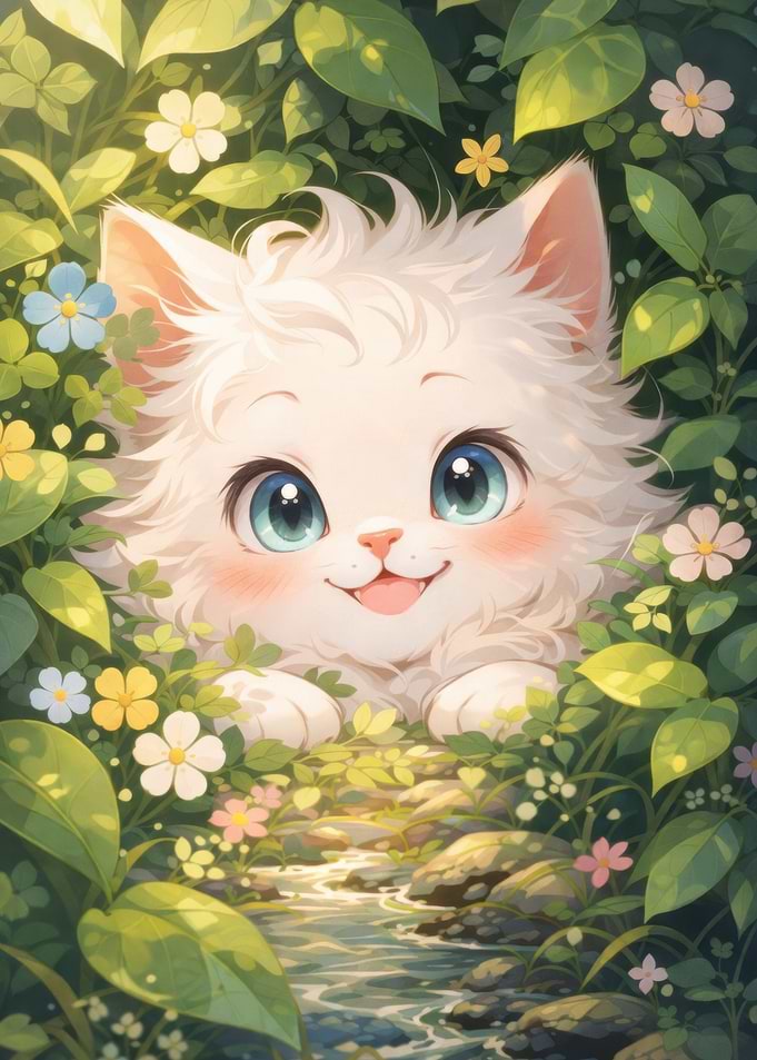 Cute White Kitten in Nature