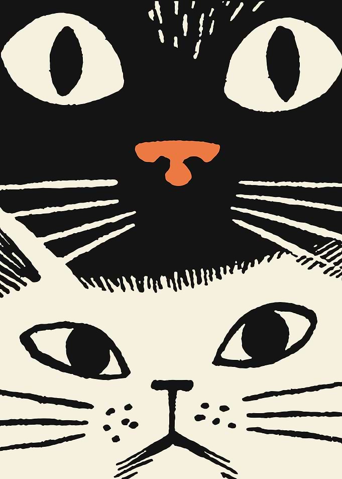 Two Cats Faces Illustration