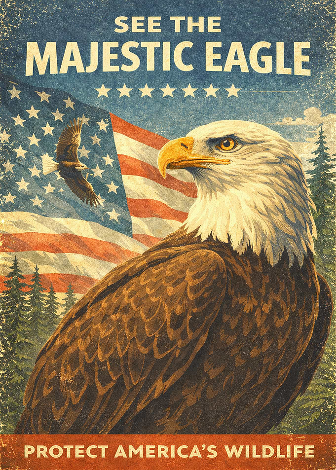 Majestic Eagle and American Flag