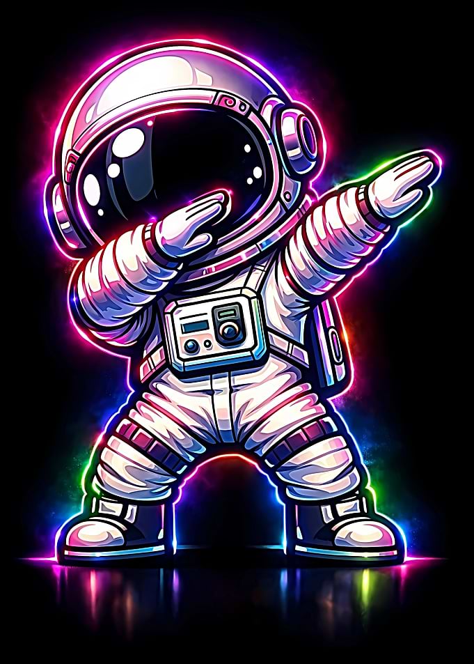 Dabbing Astronaut with Neon Glow