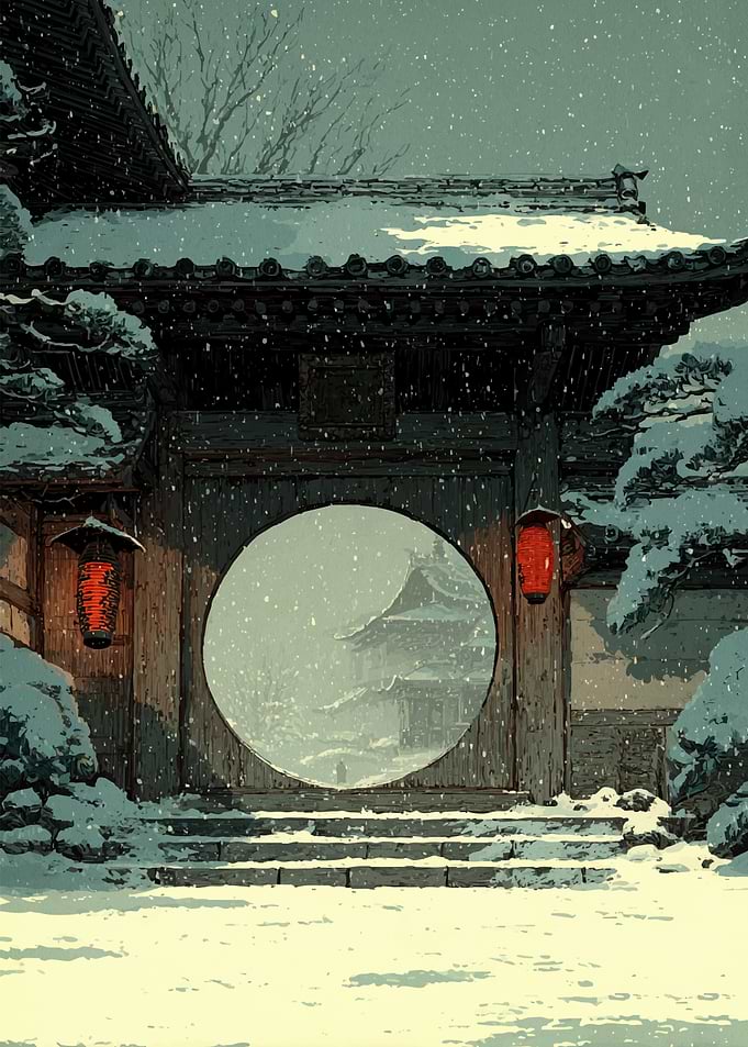 Snowy Japanese Temple Gate