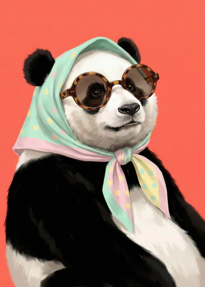 Panda wearing scarf and sunglasses