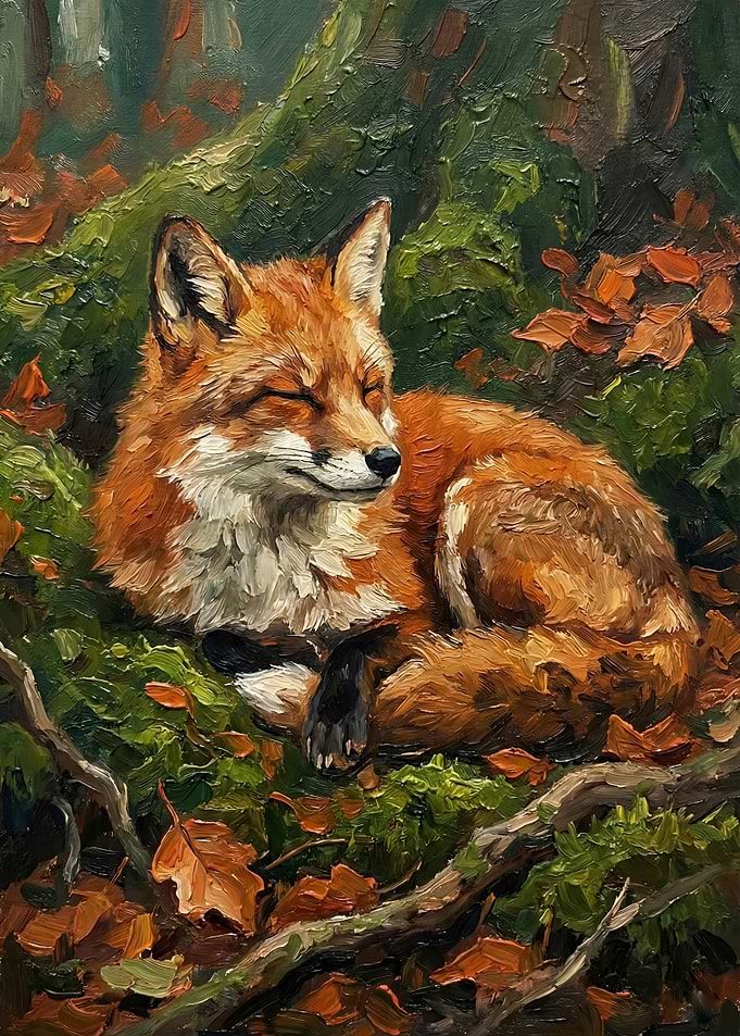 Sleeping Fox in Autumn Forest