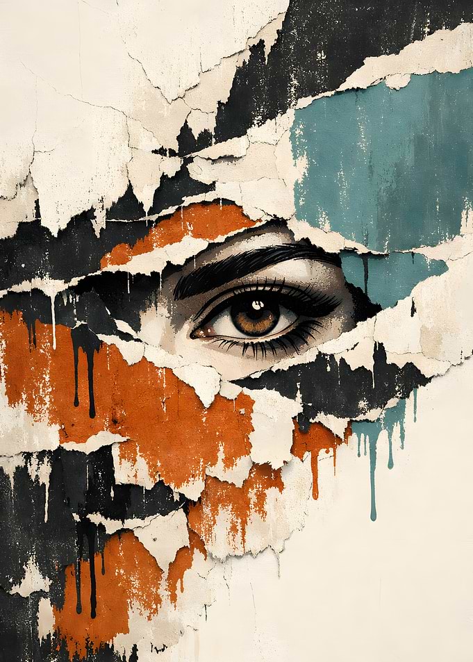 Torn Poster with Eye Peeking Through