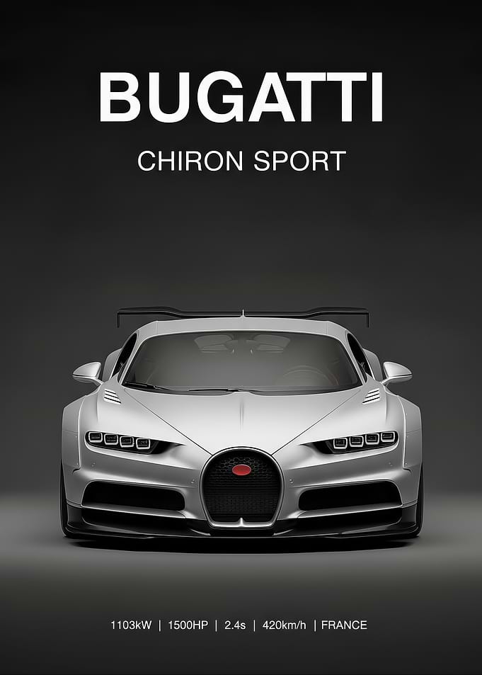 silver Bugatti Chiron Sport poster