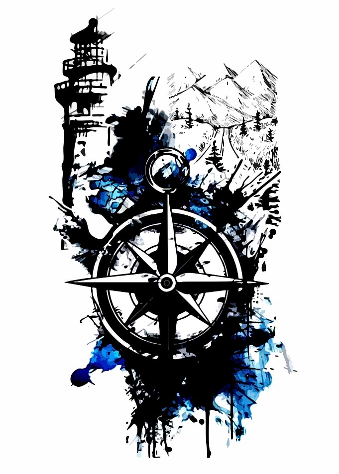 Nautical Compass and Lighthouse Illustration