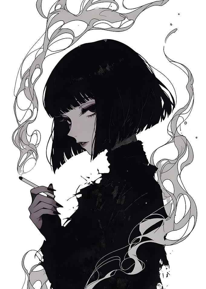 Anime Girl Smoking with Smoke Wisps