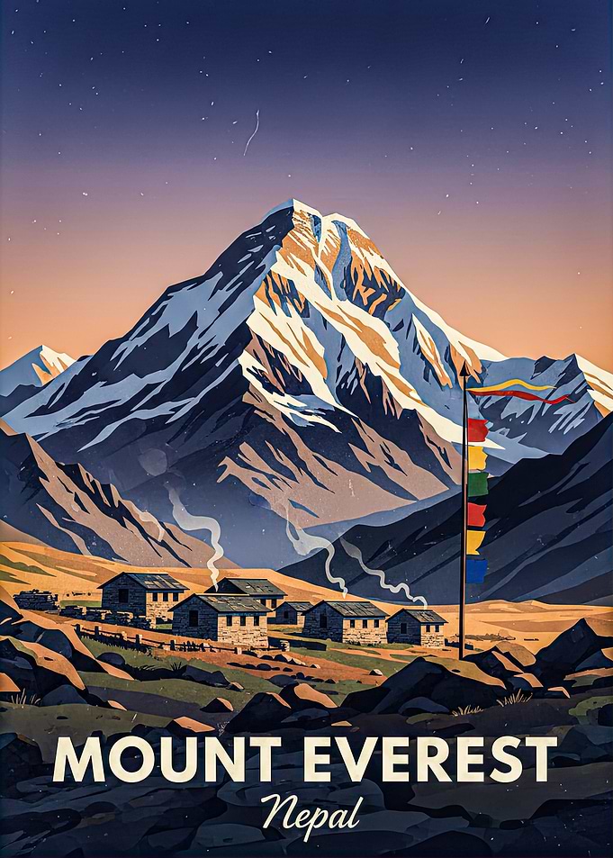 Mount Everest Nepal Vintage Poster