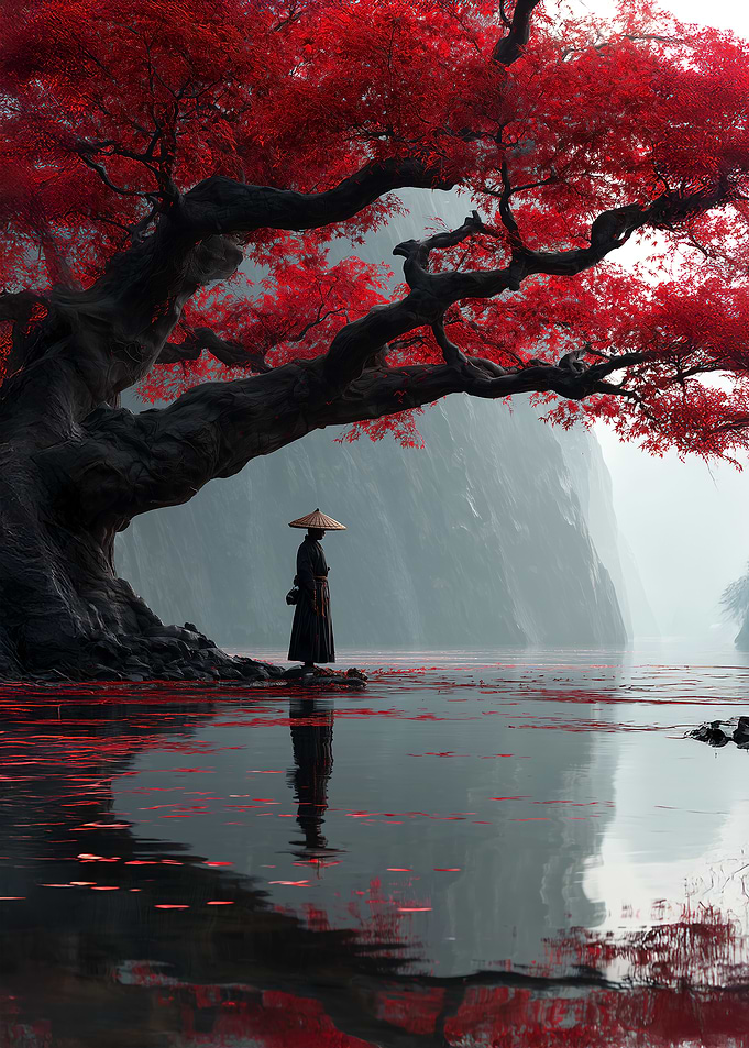 Samurai Under Red Maple Tree
