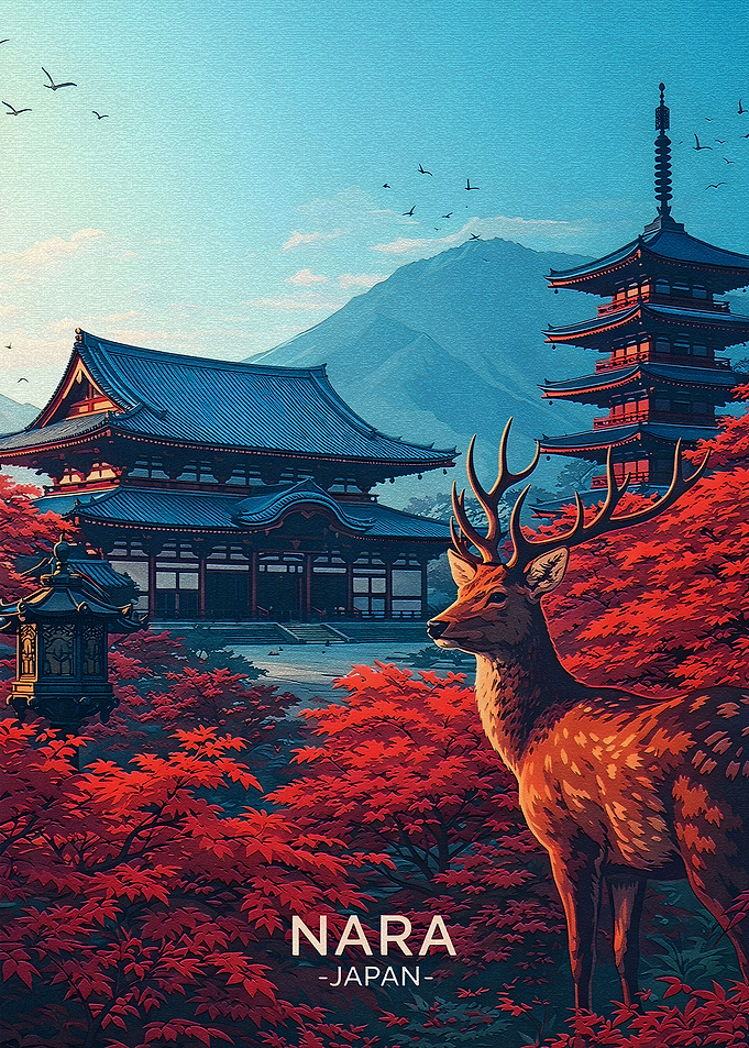 Nara Japan Deer and Temple
