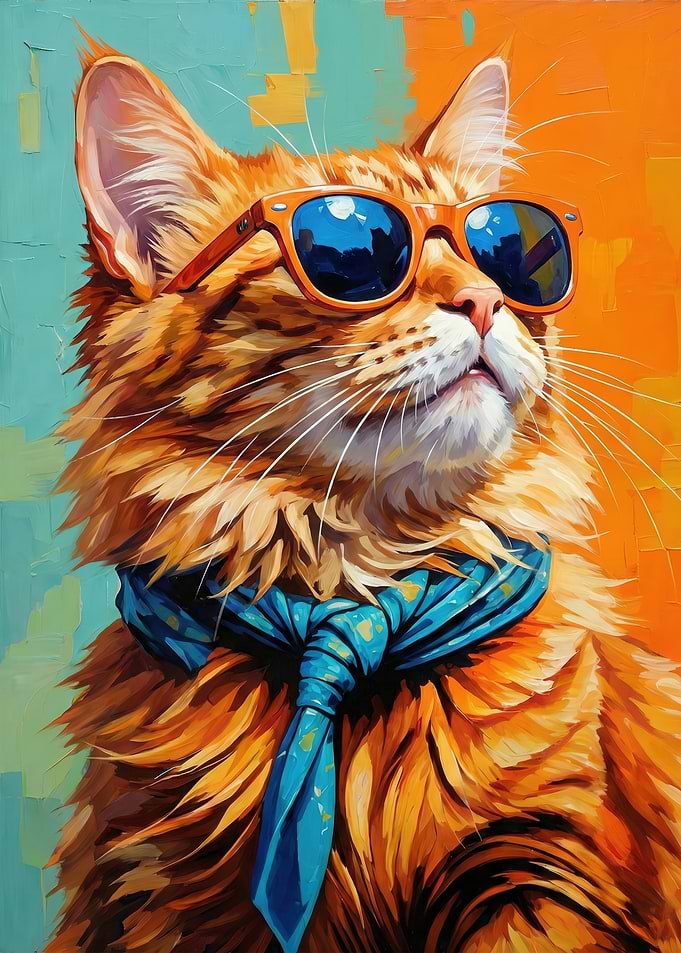 Cool Cat with Sunglasses and Scarf