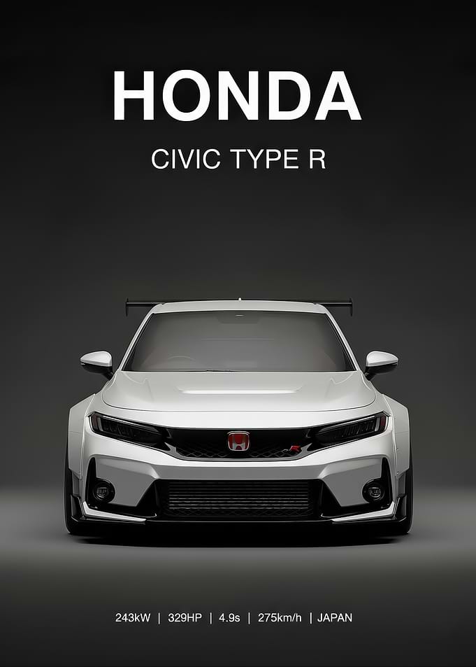white Honda Civic Type R 2024 Poster