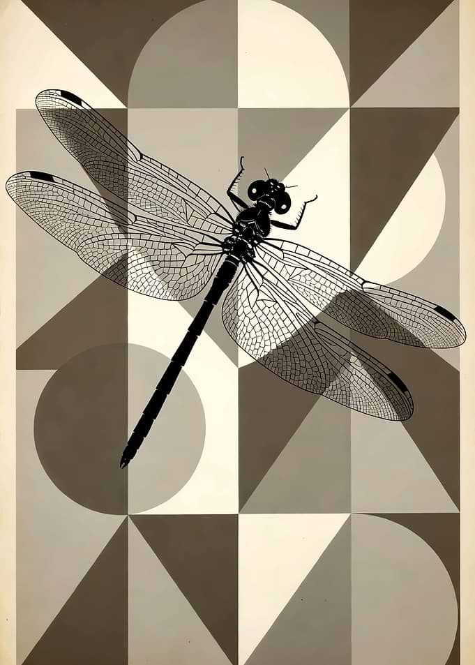 Dragonfly on Geometric Background