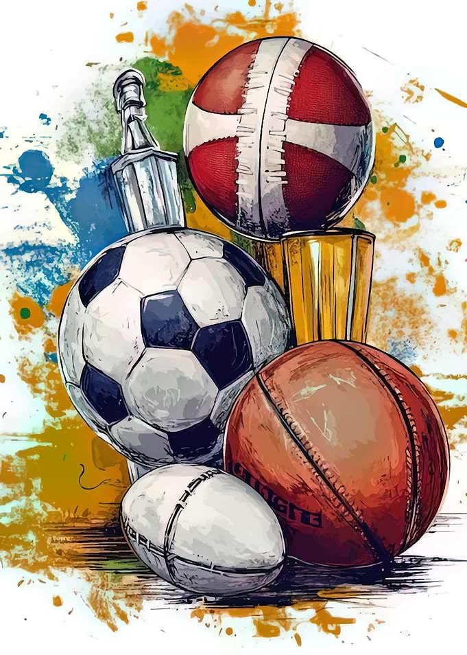 Sports Balls and Trophies Illustration