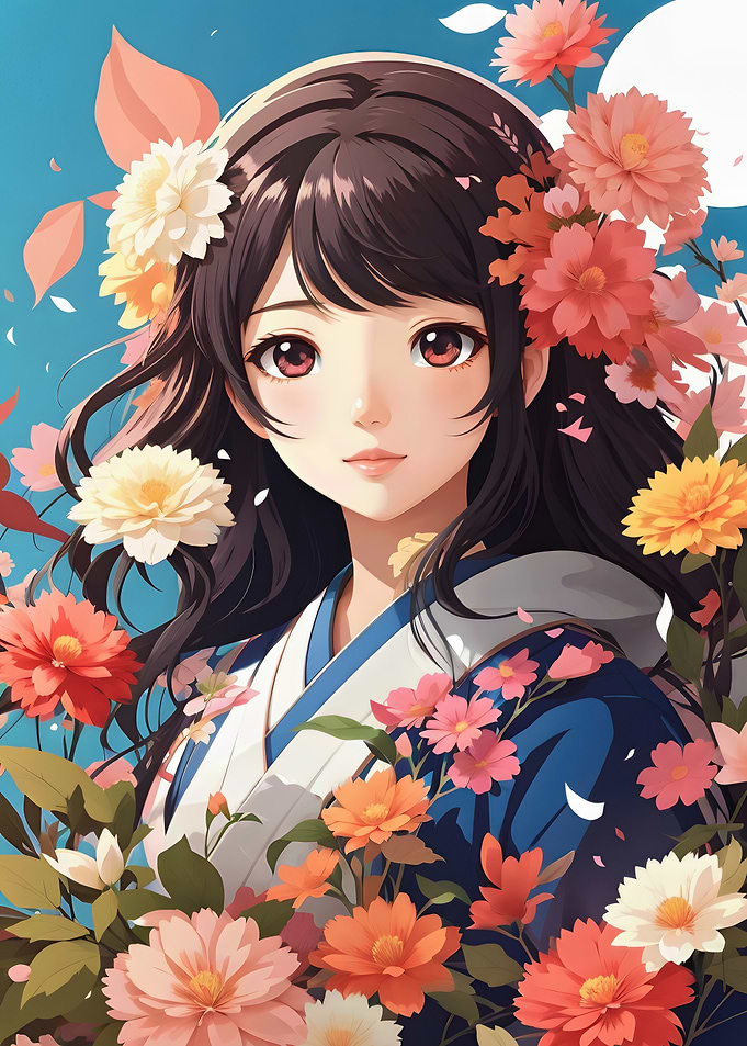 Anime Girl with Flowers