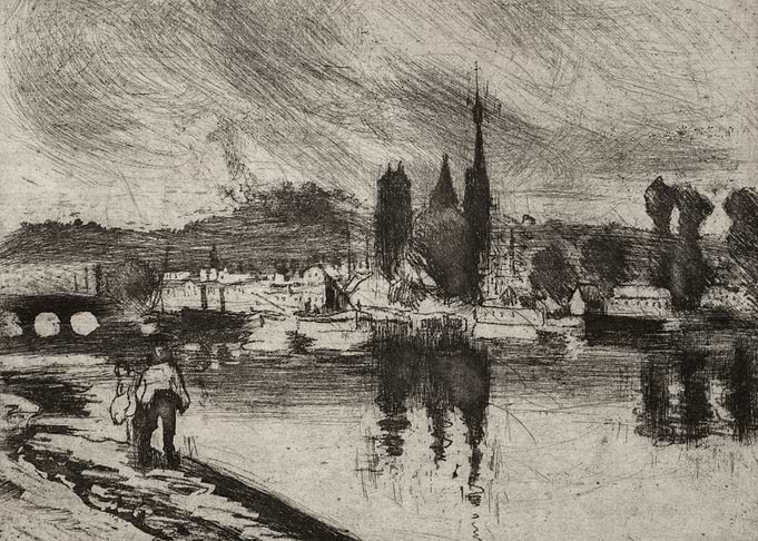 Riverfront Cityscape with Pedestrian