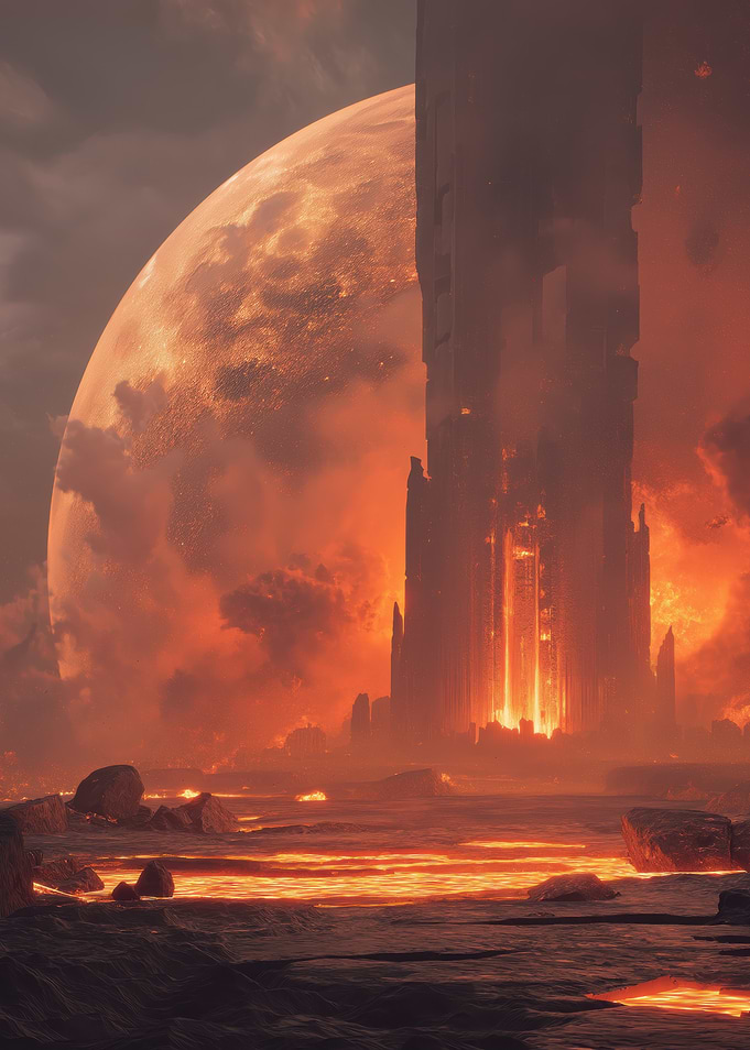 Apocalyptic Cityscape with Giant Moon