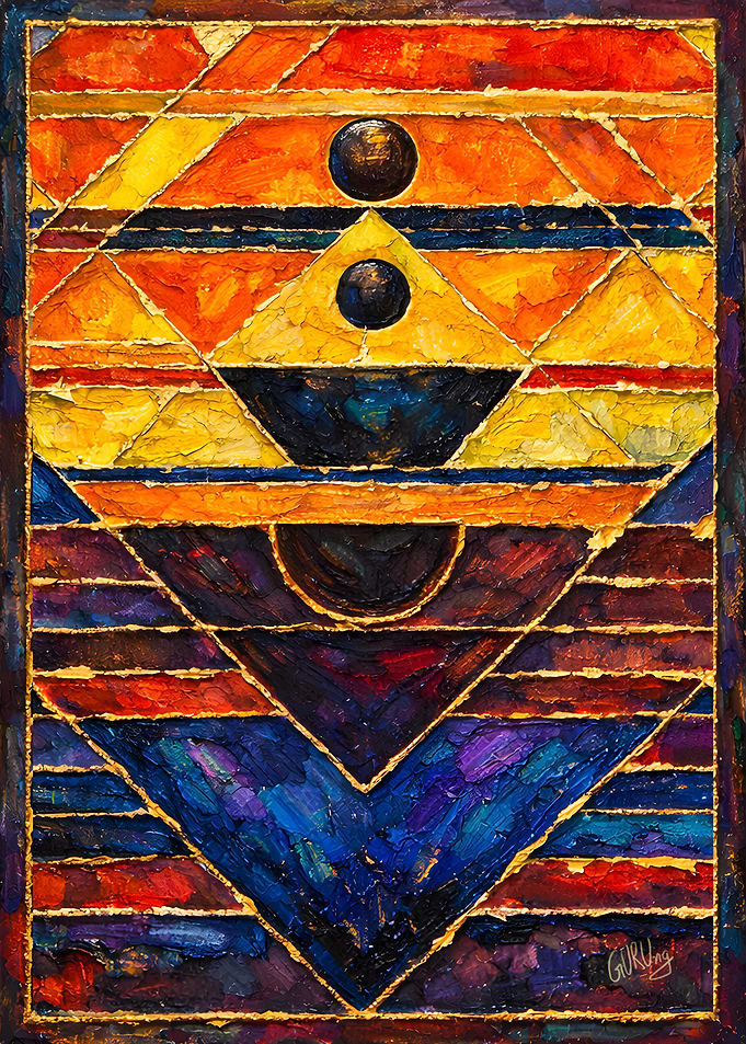 Abstract Geometric Oil Painting with Gold Accents