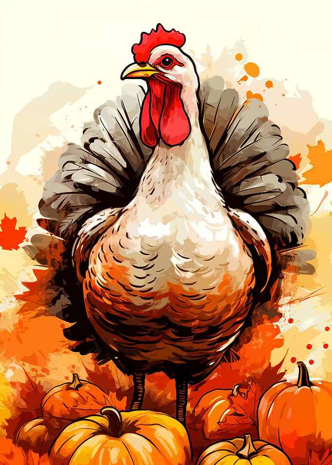 Thanksgiving Rooster and Pumpkins