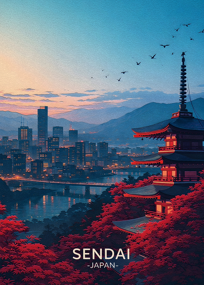Sendai Cityscape with Pagoda