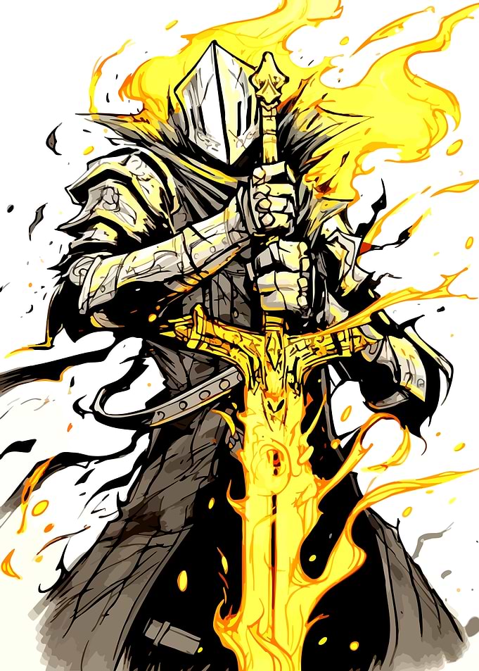 Fiery Knight with Glowing Sword