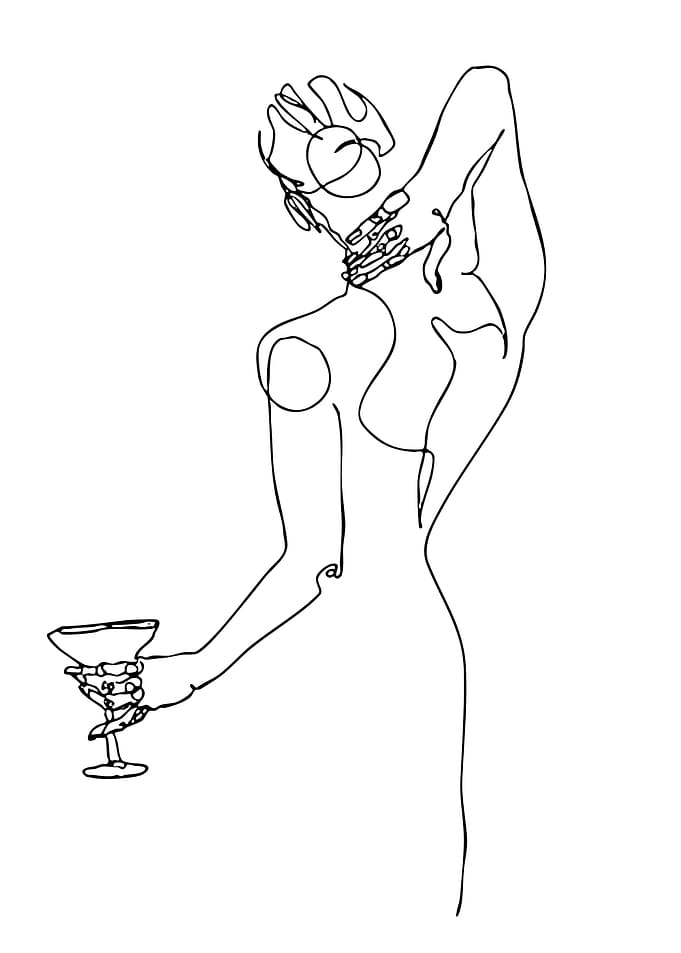Woman with Cocktail Glass Line Art