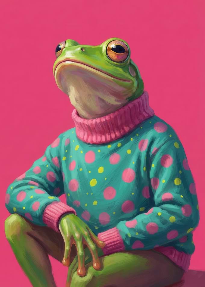 Frog Wearing a Polka Dot Sweater