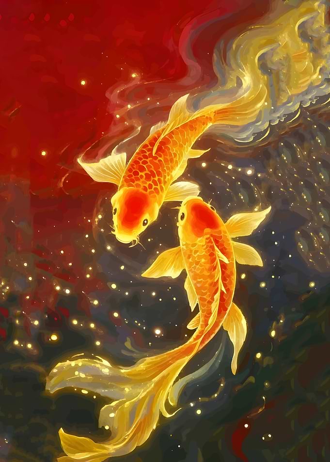 Two Golden Koi Fish Swimming