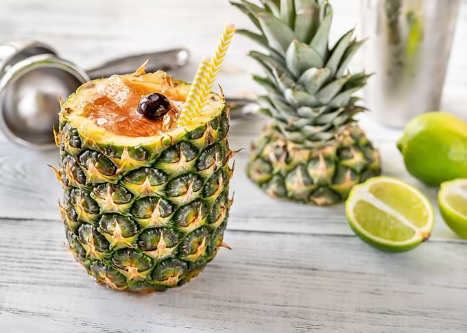 Bahama Mama Cocktail with cherry and straw