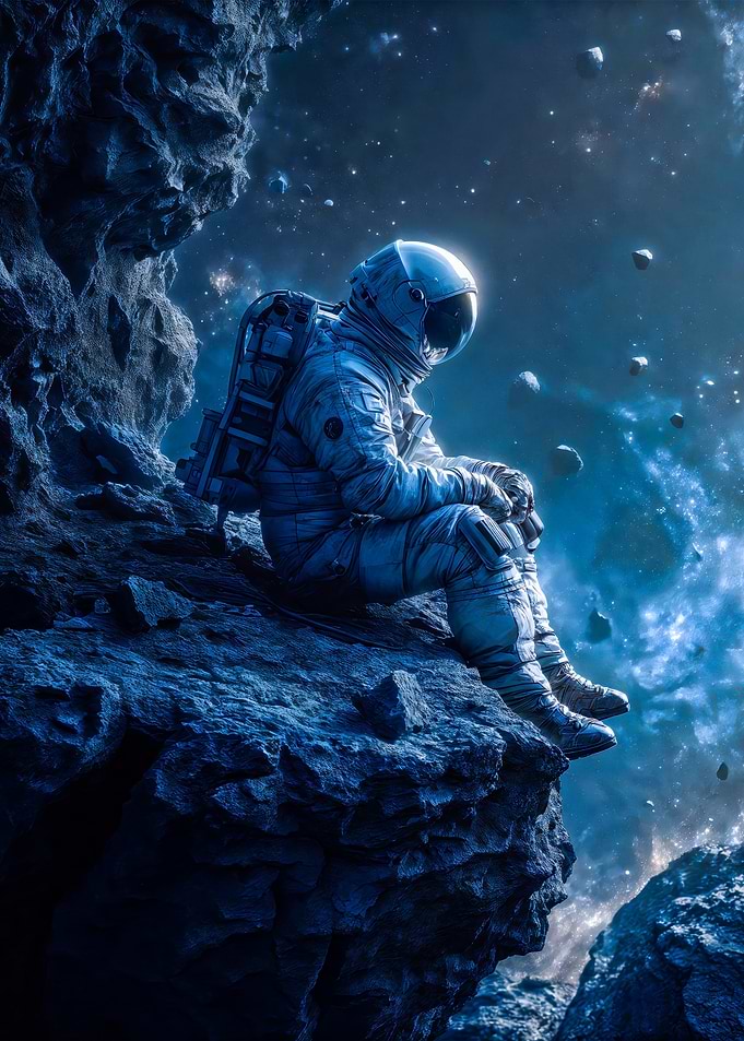 Lonely Astronaut On Space Rock