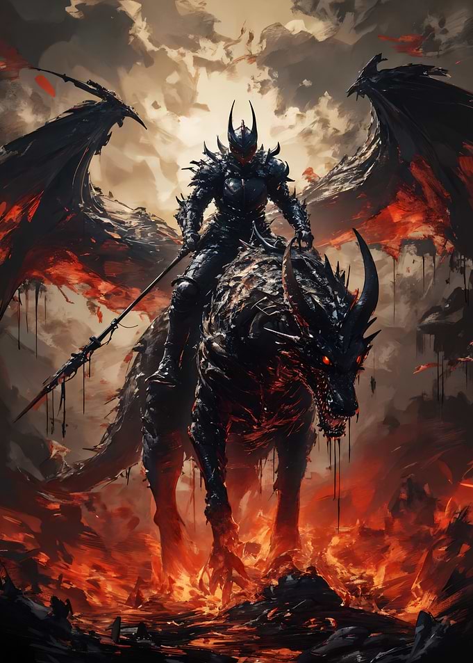 Dark Knight Riding a Dragon