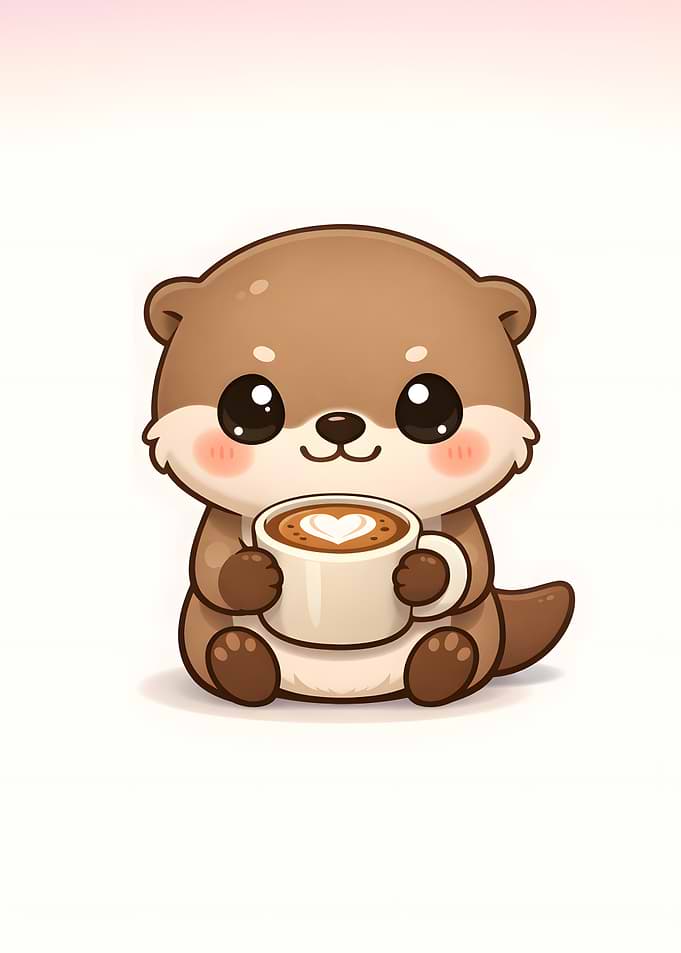 Cute Otter Holding Coffee Cup