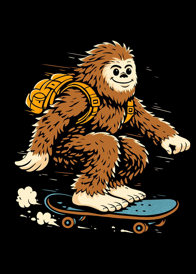 Bigfoot Skateboarder with Backpack