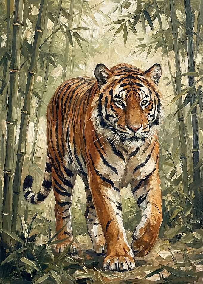 Tiger in Bamboo Forest Painting