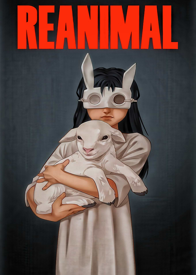 Girl in Bunny Mask Holding Lamb