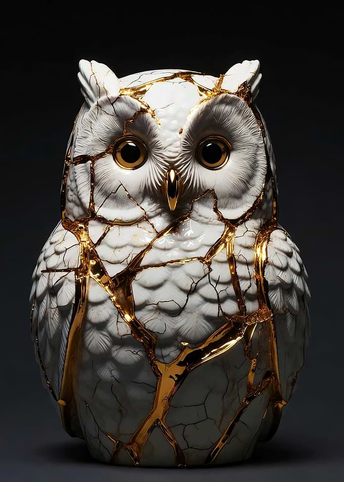 Kintsugi Owl Figurine