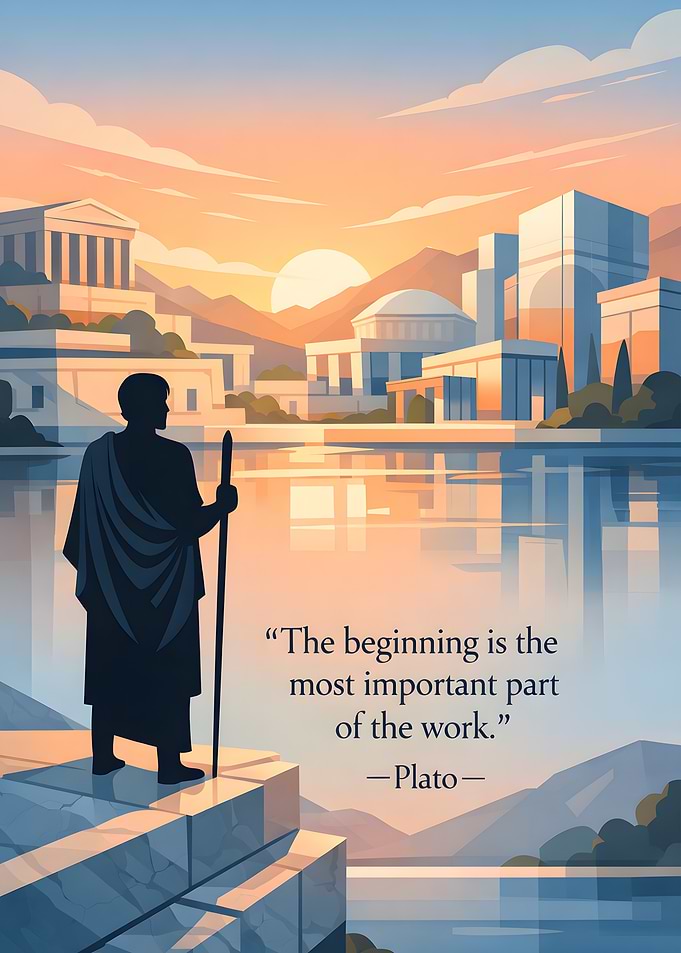 Plato's inspirational quote with ancient city